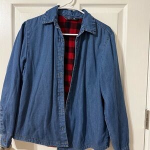 Lee Blue Denim Shirt Jacket with Red Check Lining